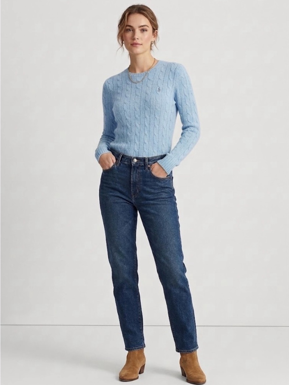 Polo by Ralph Lauren Blue Women's Cable Knit Pima Cotton Crewneck Sweater Size M